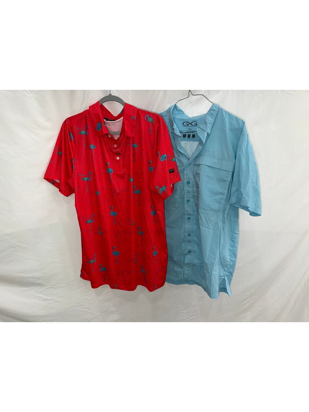 Yatta Golf Flamingo Print Polo Shirt XL and GameGuard Outdoors Blue Button-Up XL
